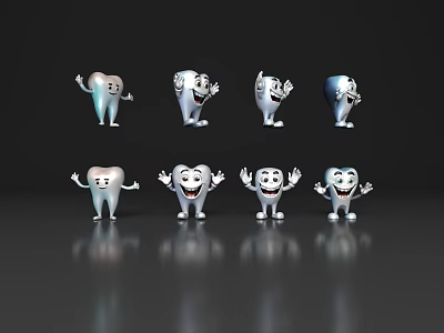 Teeth Cartoon Teeth Teeth Ghost Face Cartoon Personification Teeth Cartoon Material Cartoon Elements Medical Materials 3d model