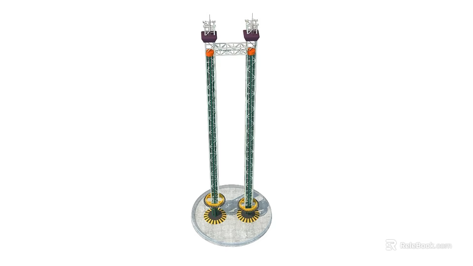 Twin Tower Amusement Equipment With Circular Base And Vertical Support Structures 3d model 