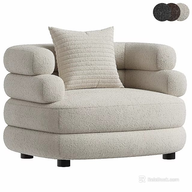 Plush Beige Accent Chair with Thick Armrests and Comfortable Pillow Modern Cozy Design 3d model 