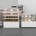 Bakery Glass Display Cases With Pastries Ovens And White Tiled Wall Setup