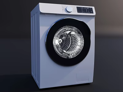 Modern Front Load Washing Machine With White Body Black Circular Door And Transparent Window 3d model
