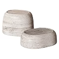 Two Light Tone Stone Stools With Natural Rustic Textured Surface Design 3d model