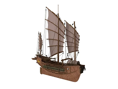 Classic Wooden Sailing Ship with Multiple Sails and Traditional Hull Design 3d model