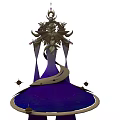 Woman In Elaborate Purple And Gold Robe With Intricate Headdress And Flowing Ribbons