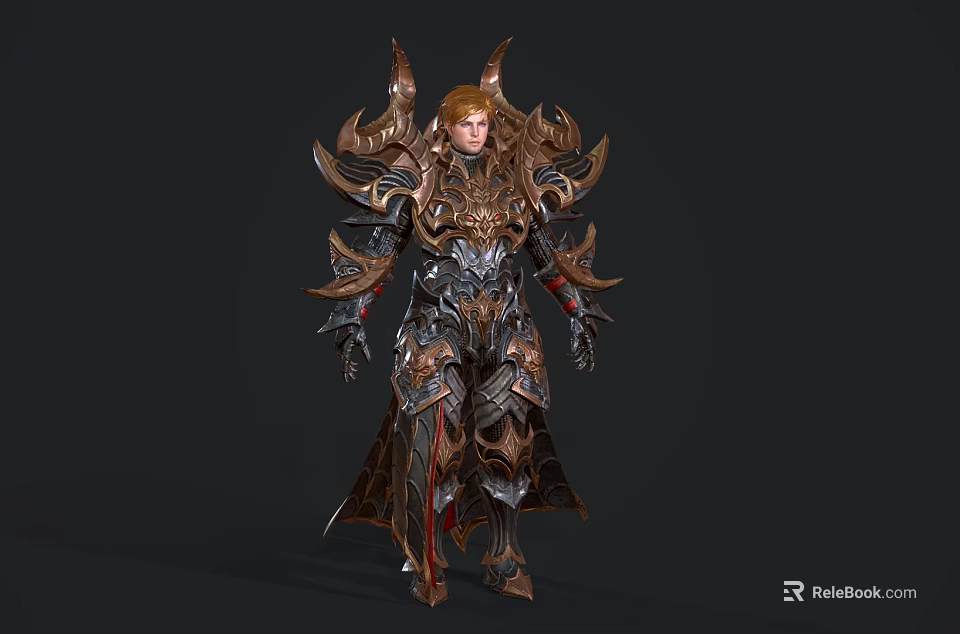 Game And Movie Character With Ornate Armor Golden Accents Red Hair And Warrior Design 3d model 