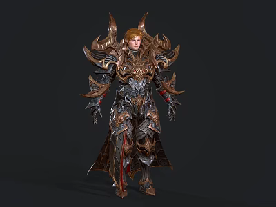 Game And Movie Character With Ornate Armor Golden Accents Red Hair And Warrior Design 3d model