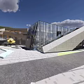 Modern Commercial Street With Glass Facade Geometric Design And Plaza Area