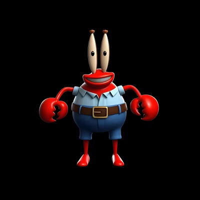 Cartoon Game Movie Character with Big Eyes Red Claws Blue Shirt and Brown Belt 3d model