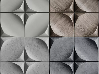 Modern Contemporary Background Wall Design With Wood Concrete Gray And Circular Geometric Patterns 3d model
