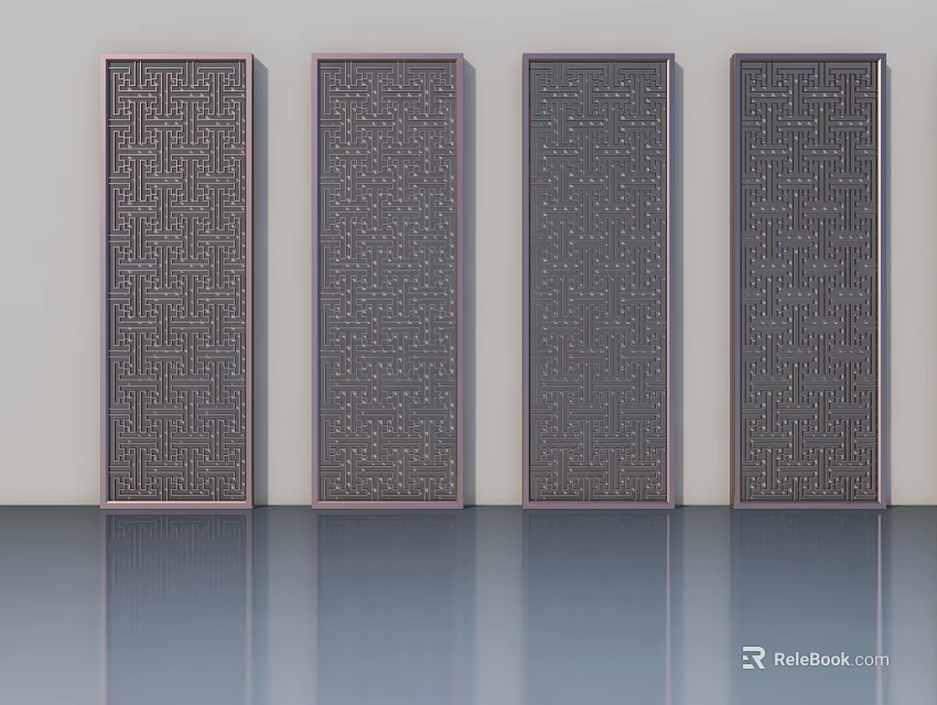 Modern Swing Doors With Intricate Pattern Designs And Metallic Frames 3d model