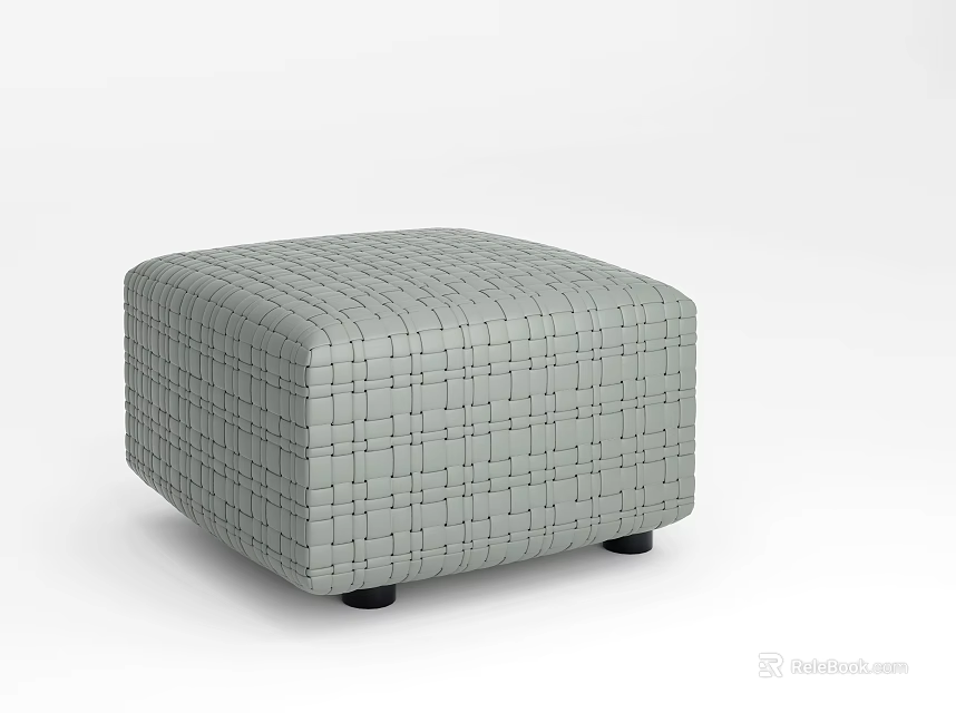 Modern Gray Sofa Stool with Grid Pattern and Black Legs for Living Room Decorative Use 3d model 