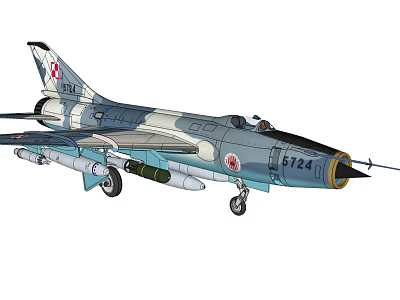Camouflaged Fighter Jet With Tail Fin Emblem Number 5724 Missiles And Landing Gear 3d model