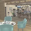 Luxury Club Interior With Elegant Sofas Crystal Chandeliers And Dining Tables 3d model