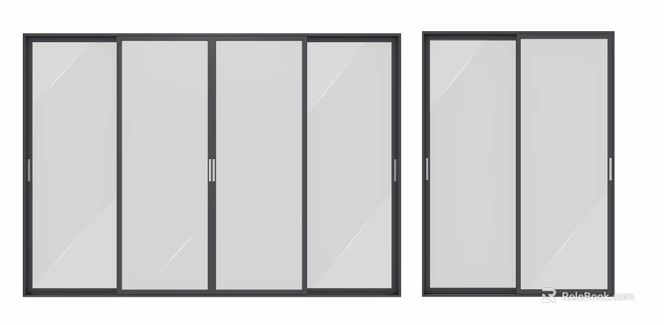 Modern Glass Sliding Doors With Black Frame And Smooth Gliding Functionality 3d model