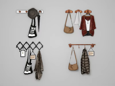 Wall Mounted Hooks with Different Designs for Hanging Hats Bags Clothes and Scarves 3d model