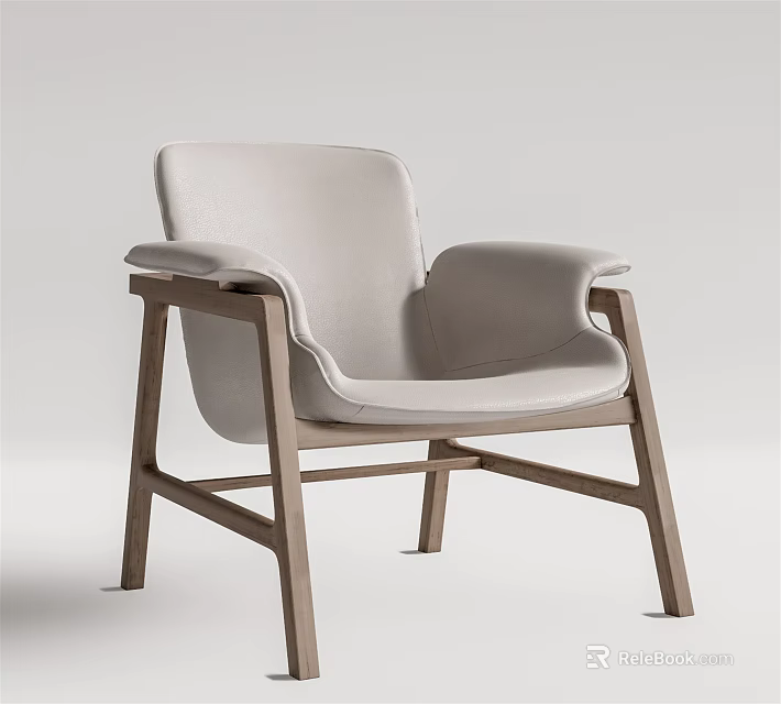 Modern Lounge Chair With Light Fabric Upholstery And Natural Wooden Frame 3d model 