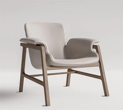 Modern Lounge Chair With Light Fabric Upholstery And Natural Wooden Frame 3d model