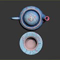 Blue Teapot With Pink Decorations And Matching Teacup Saucer Heart Patterns