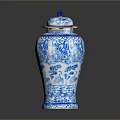 Sculpture Carving Of Blue And White Porcelain Vase With Intricate Patterns And Decorative Lid