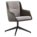 Modern Minimalist Leisure Chair With Gray Fabric Upholstery Black Five Star Base And Swivel Function