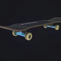 Sports Equipment Skateboard with Circular Logo Pink Black Graphics Blue Trucks and Beige Wheels