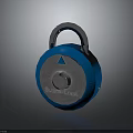 Blue Padlock With Silver Shackle Arrow Symbol And Round Body Design