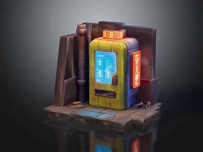 Vintage Retro Machine Equipment With Blue Screen 1081 Sign Red Neon OPEN And Metallic Pipes 3d model
