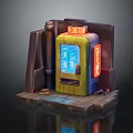 Vintage Retro Machine Equipment With Blue Screen 1081 Sign Red Neon OPEN And Metallic Pipes