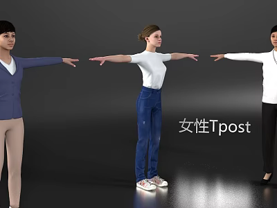 Group of Women Wearing Tshirts with Extended Arms Against Dark Background 3d model