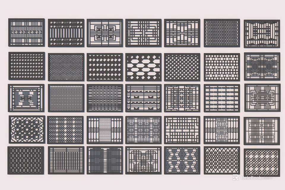 Variety Of Intricate Lattice Window Patterns Collection 3d model 