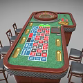 Luxury Casino Entertainment Table With Roulette Wheel Green Felt Surface And Bar Stools