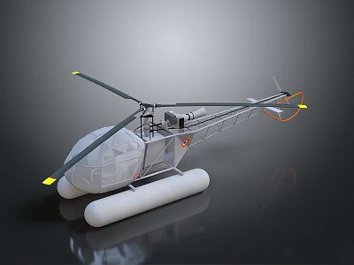 Detailed Helicopter Model For Water Landing With Floats And Rotors 3d model