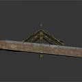 Ancient Architectural Roof With Mossy Tiles And Stone Wall Structure Design Elements 3d model