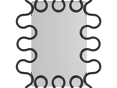 Rectangular Mirror With Black Wavy Decorative Frame And Glass Surface For Modern Home 3d model