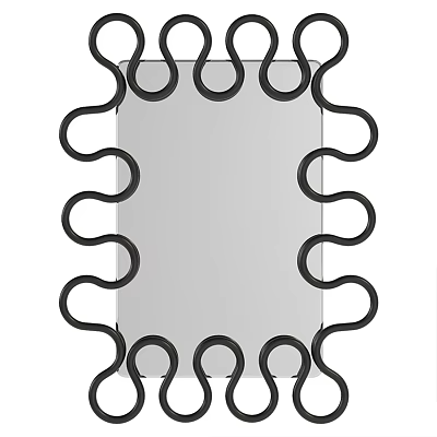 Rectangular Mirror With Black Wavy Decorative Frame And Glass Surface For Modern Home 3d model