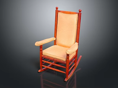 Cozy Wooden Rocking Chair With Beige Cushion Armrests And Rocking Base 3d model