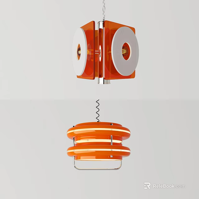Modern Orange Chandelier Design With Circular White Accents And Layered Ring Structure 3d model