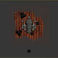 Antique Cannon Displayed on Rustic Red Wooden Planks with Scattered Cannonballs