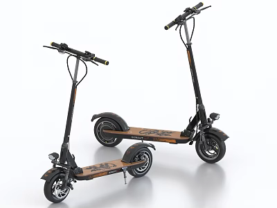 Two Modern Electric Scooters With Handlebar And Wheels 3d model