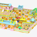 Colorful Building Blocks Kids Play Area With Slide Ball Pit And Cartoon Characters
