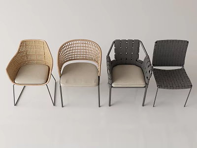 Modern Leisure Chairs With Woven Rattan Design Metal Frame And Cushioned Seats 3d model