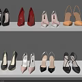 High Heel Shoes Display On Shelves With Various Colors And Different Styles