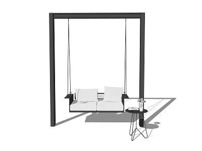 Outdoor Swing Play Equipment With Black Frame And White Seats Near Small Table 3d model