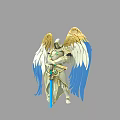 Game And Movie Character With Golden And Blue Wings In Armored Outfit Holding A Sword