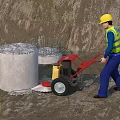 Concrete Column Cutting By Construction Worker With Red Cutting Machine On Site 3d model