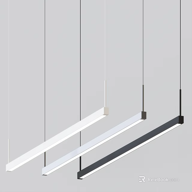 Modern Minimalist Linear Pendant Lights In White And Black Hanging Design 3d model 