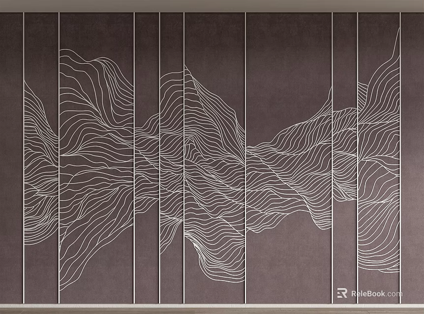 Sofa Background Wall With Artistic Wave Line On Dark Panels 3d model 