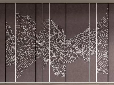 Sofa Background Wall With Artistic Wave Line On Dark Panels 3d model