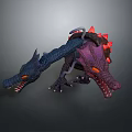 Two Headed Dragon Game Movie Character With Blue And Purple Spikes Glowing Eyes Sharp Teeth