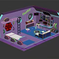 Creative Purple Room Model With Fearless Sign Sofa Ladder And Neon Lighting